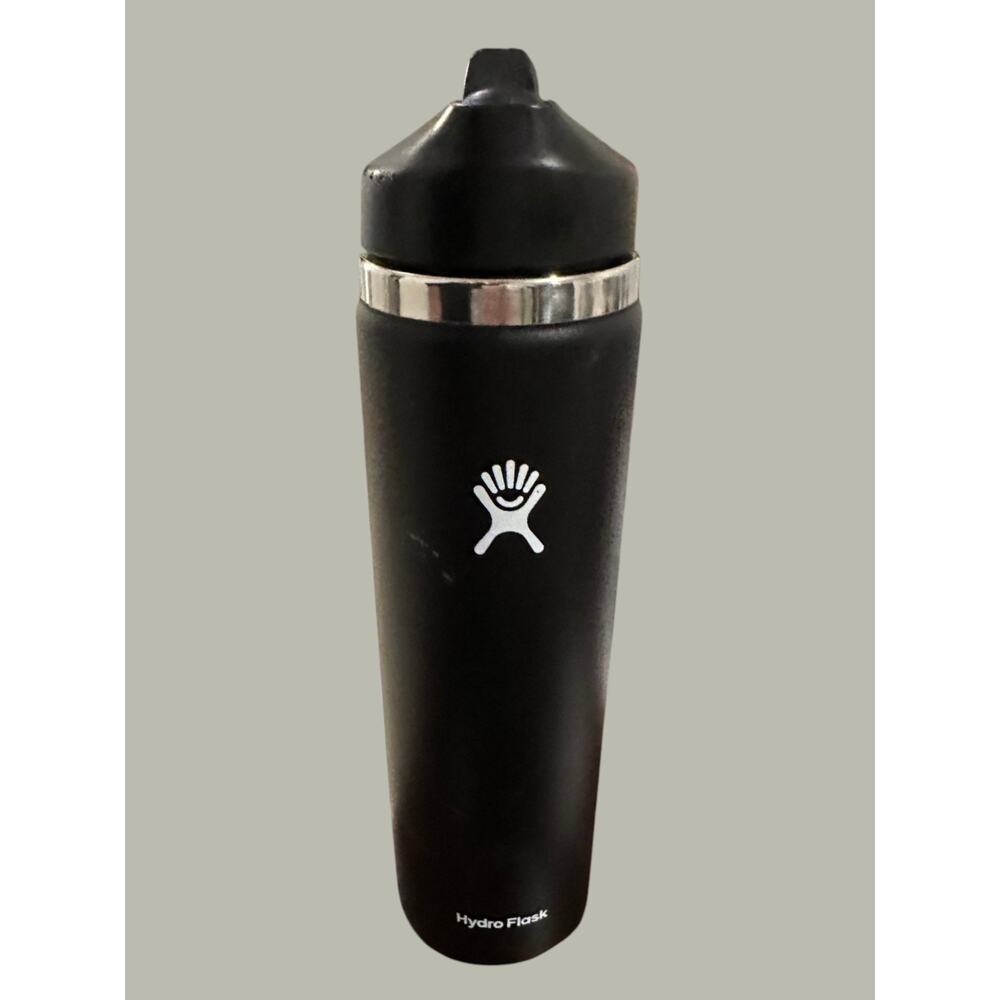 Hydro Flask 24 oz Wide Mouth Flex Straw Lid Bottle Black TempShield Insulated